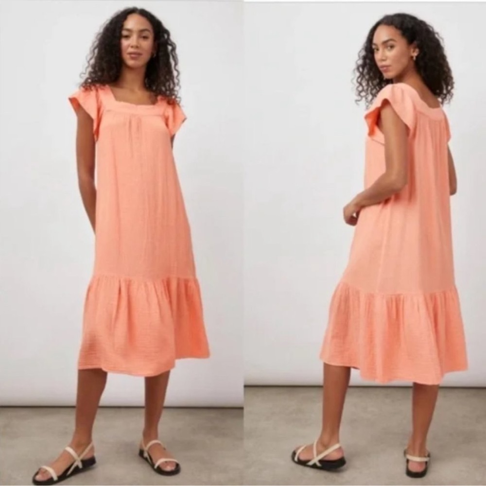 RAILS Size XS Women Skylar Dress Peach Amber Cotton Gauze Midi Flutter $218 NEW